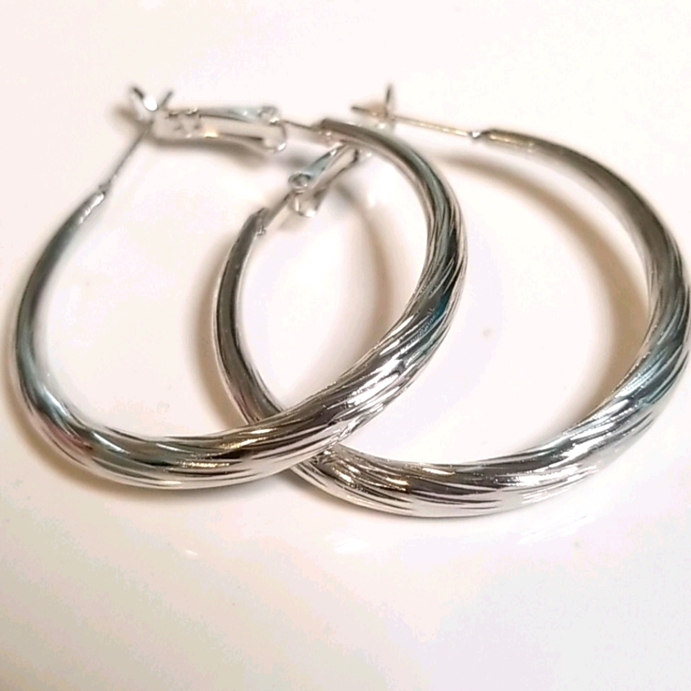 Textured Silver Hoops - Picture 3 of 3